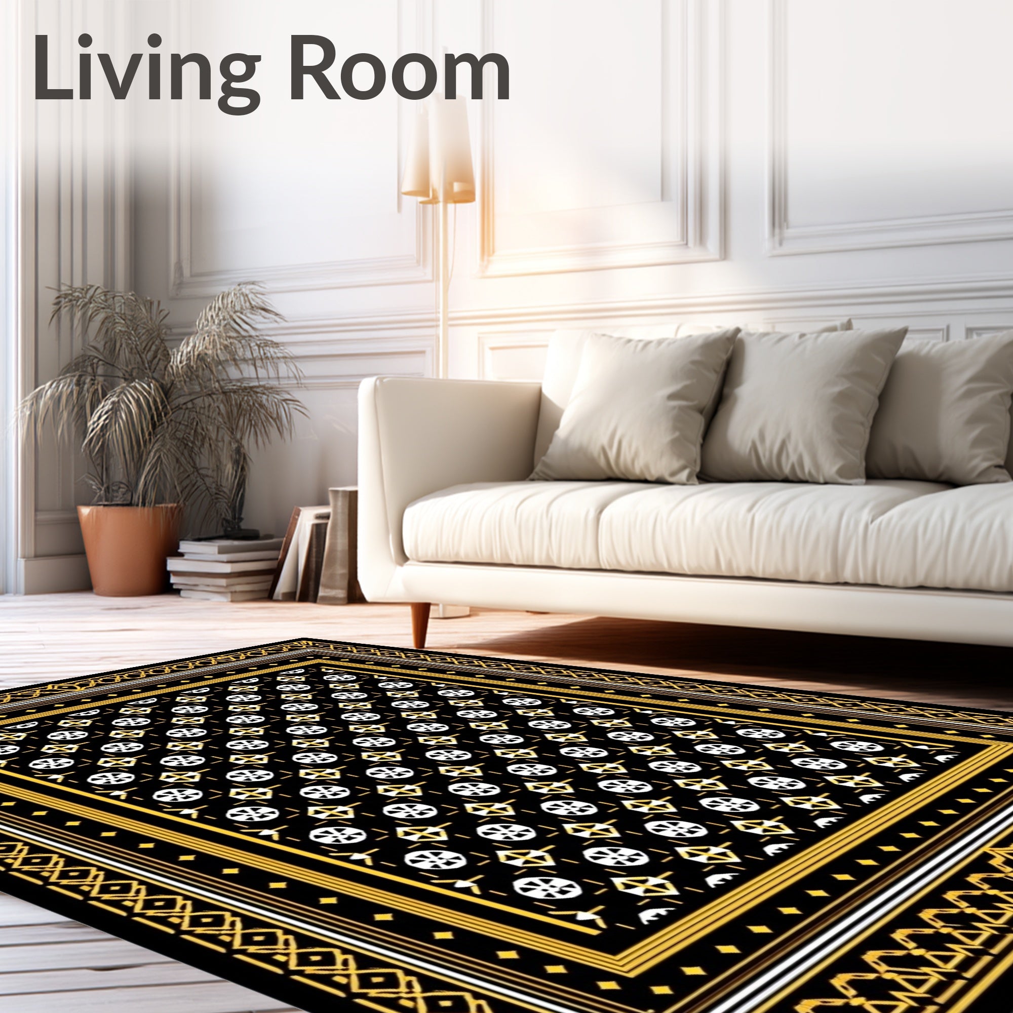 Black Gold Geometric Mandala Rug
