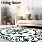 Earthy Forest Green Scrollwork Medallion Rug