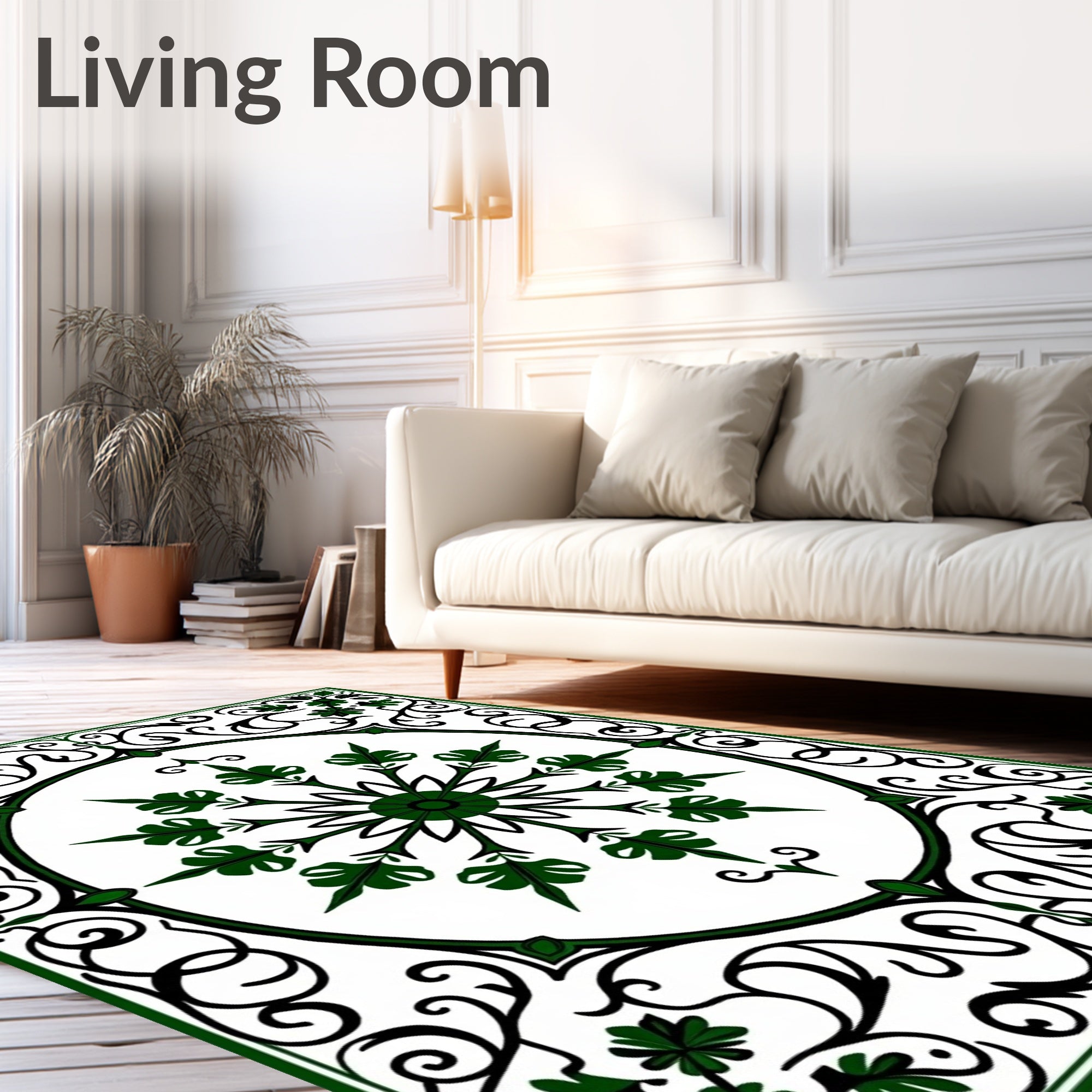 Earthy Forest Green Scrollwork Medallion Rug