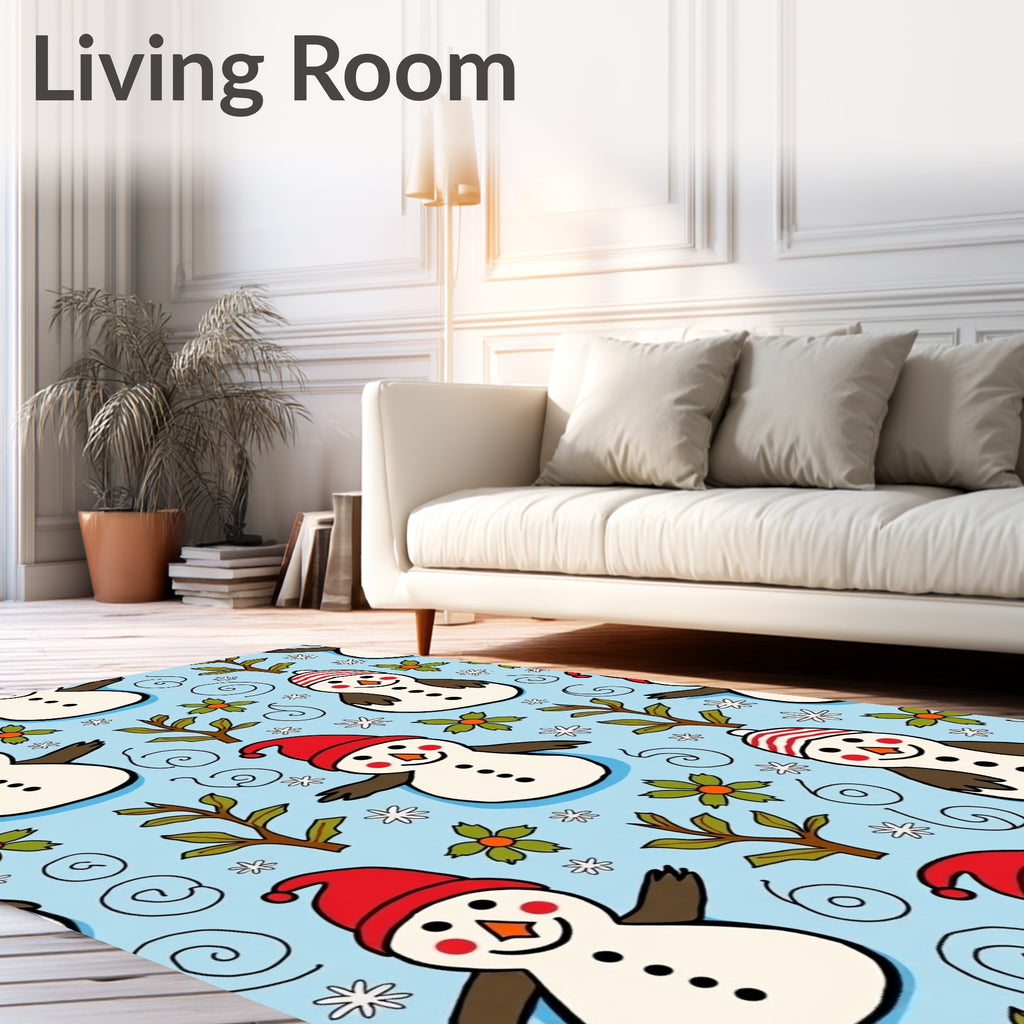 Whimsical Snowman Red Hat Floral Rug