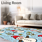 Whimsical Snowman Red Hat Floral Rug