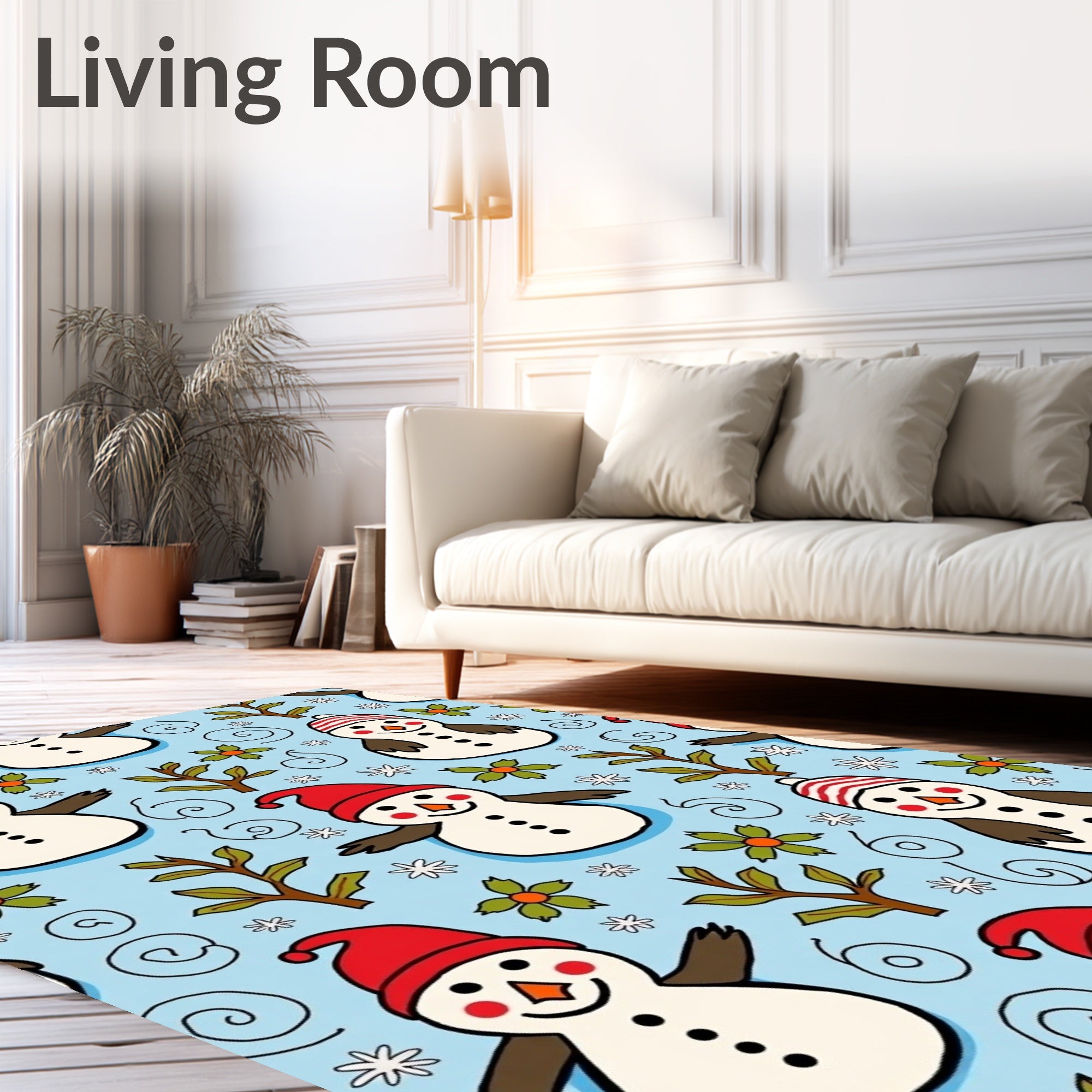 Whimsical Snowman Red Hat Floral Rug