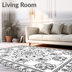 Black White Ornamental Floral Mandala Rug