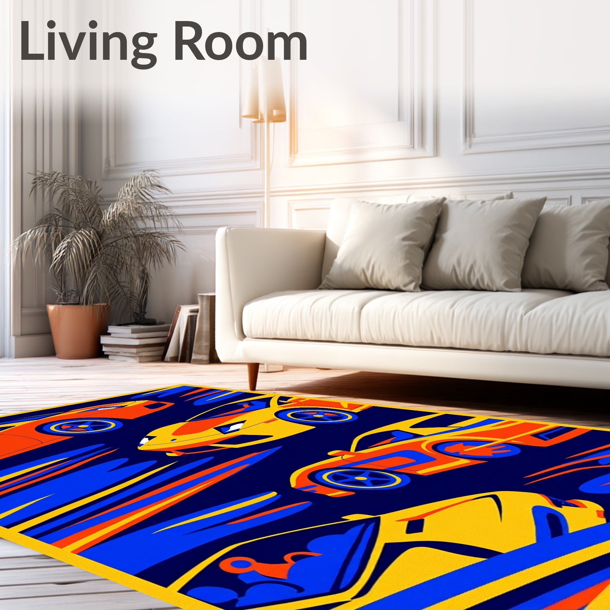 Retro Speeding Sports Cars Yellow Orange Rug