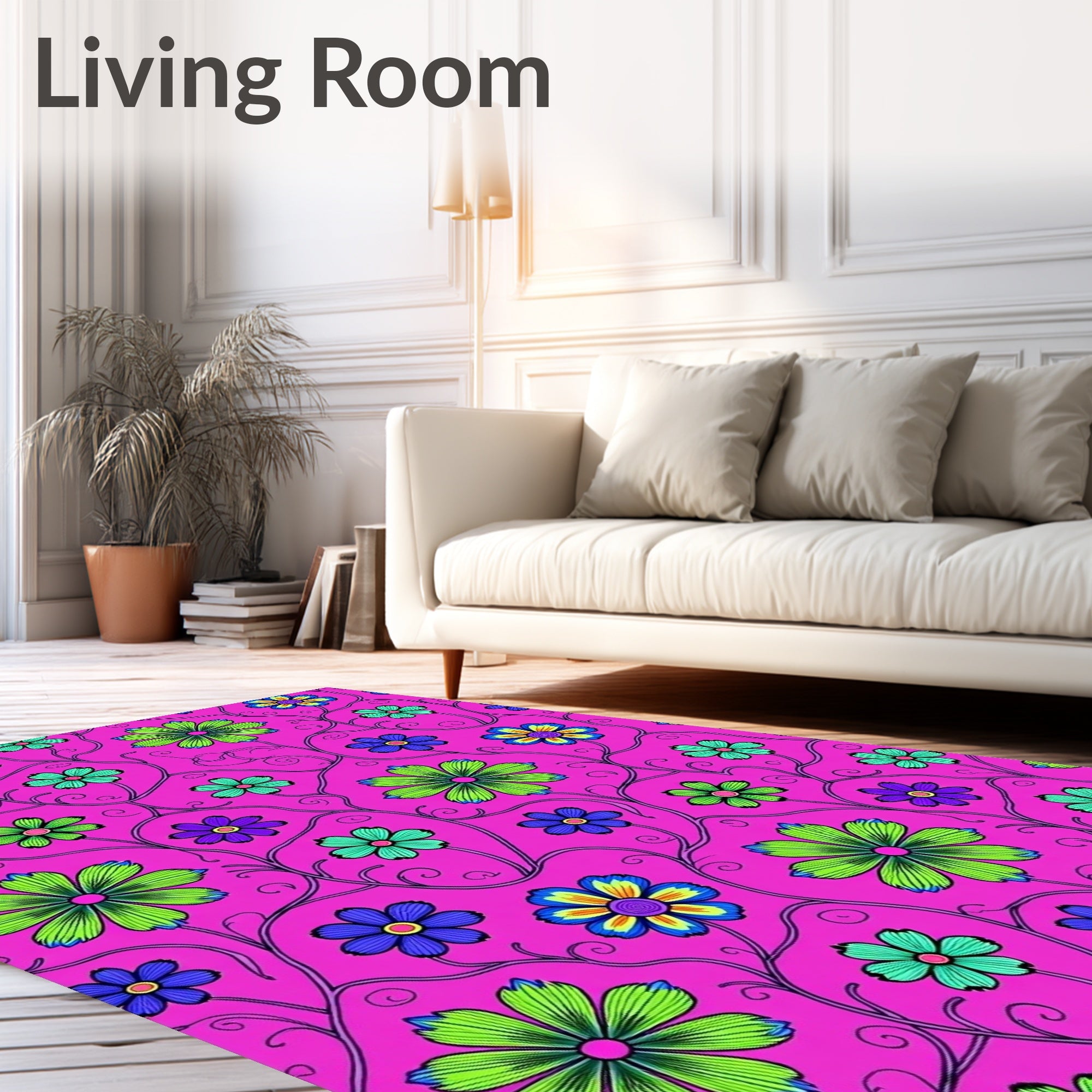 Vibrant Pink Floral Vine Meadow Rug