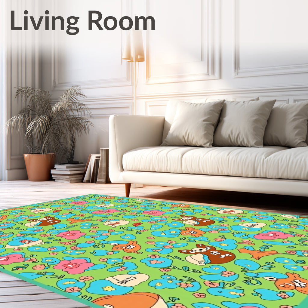 Green Whimsical Creature Floral Garden Rug