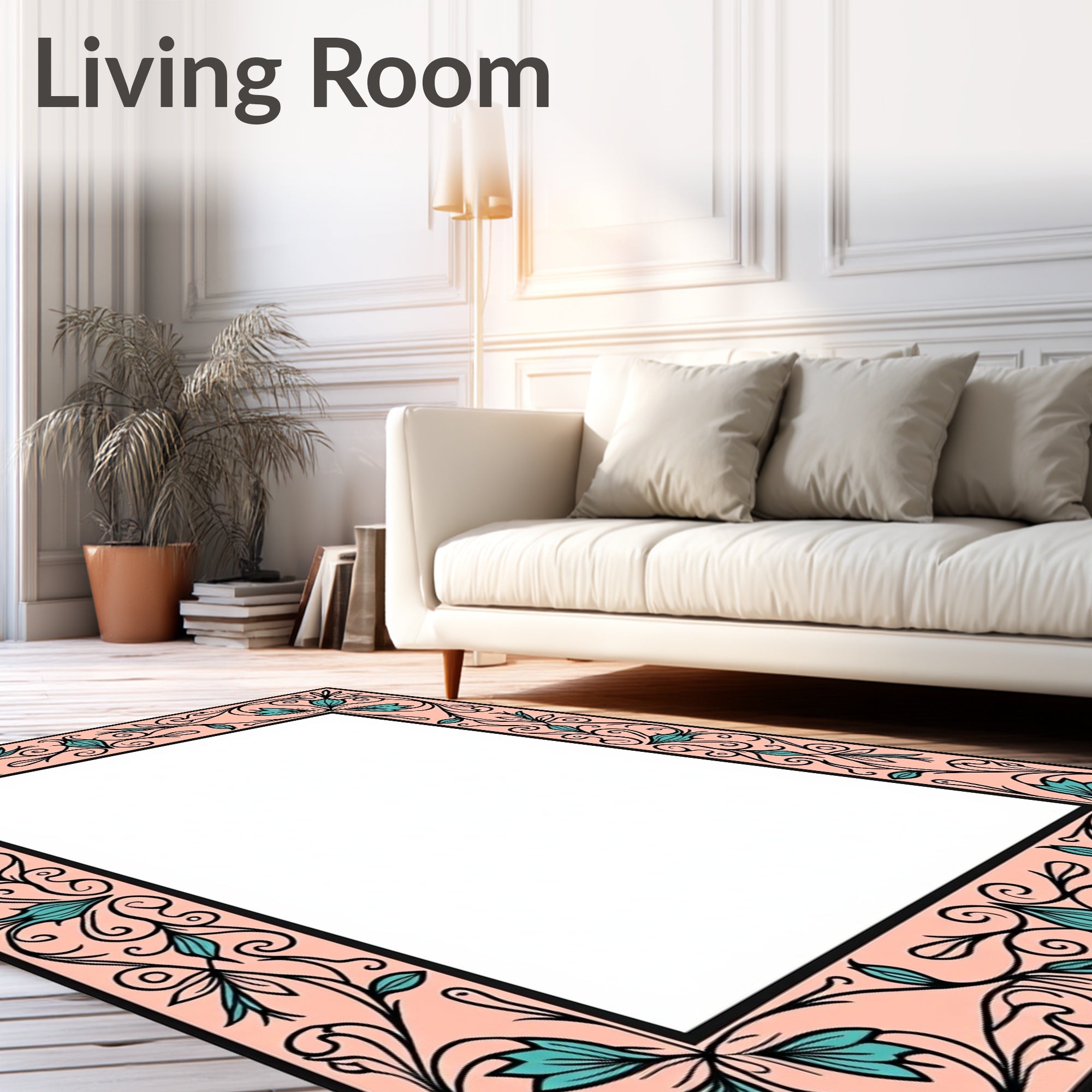 Pale Peach Floral Scrollwork Rug