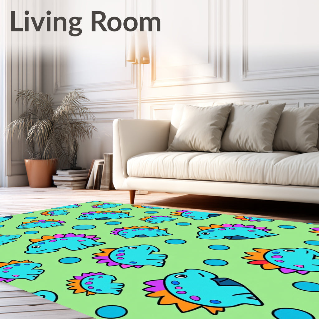 Cute Blue Cartoon Dinosaur Bubbles Rug