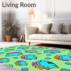 Cute Blue Cartoon Dinosaur Bubbles Rug
