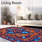 Bold Orange Blue Floral Medallion Rug