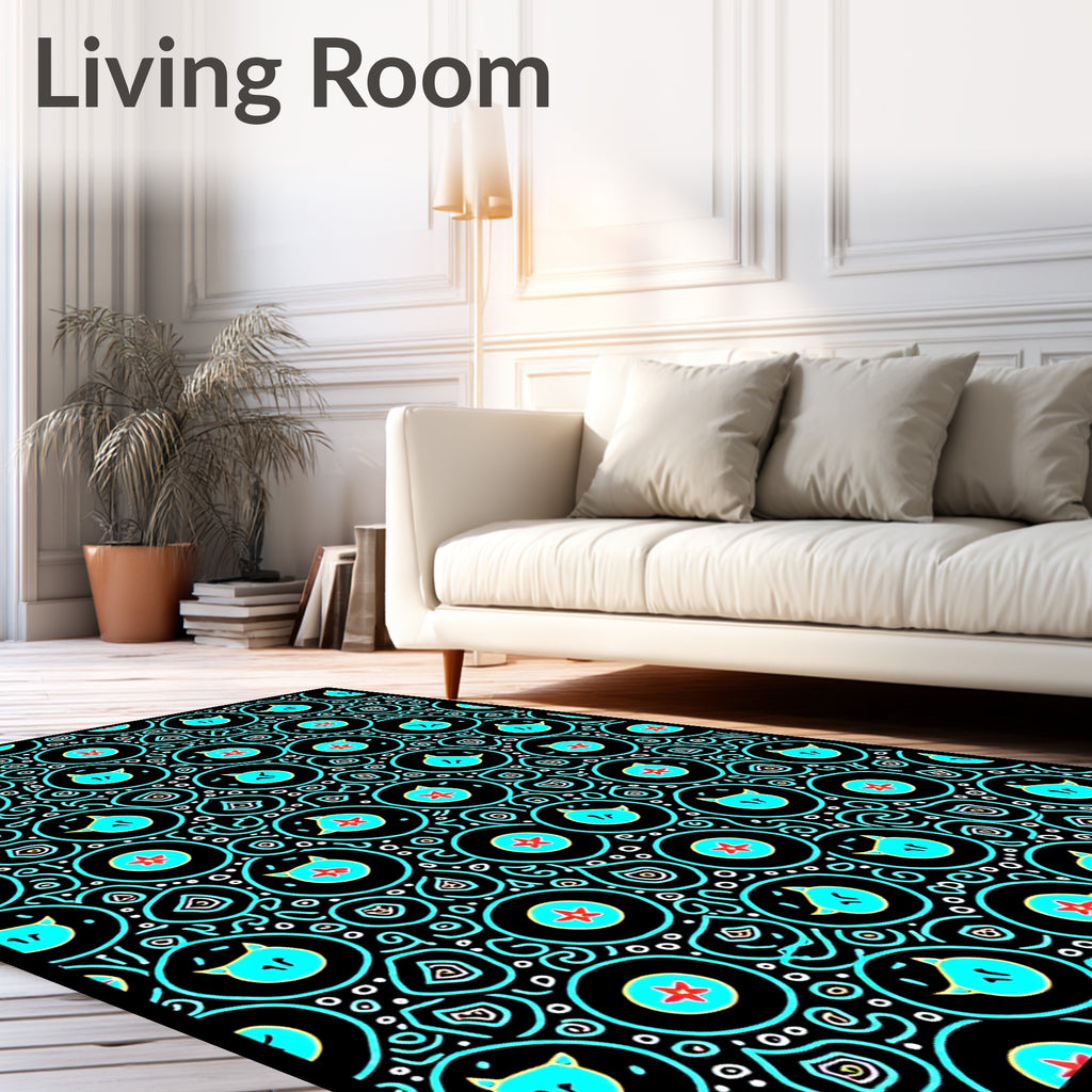 Turquoise Kitty Star Circles Rug