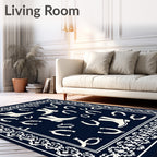 Navy Cream Cowboy Boot Horseshoe Border Rug