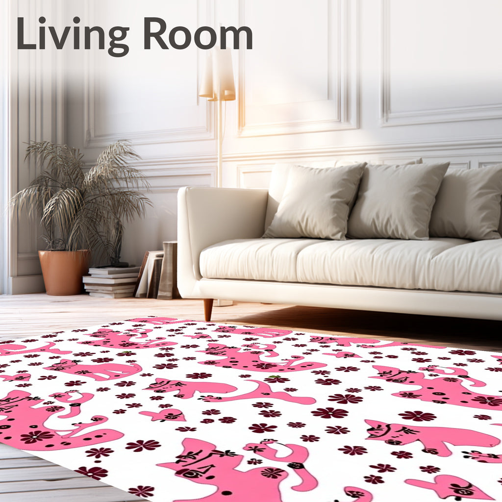 Pink Cats And Flowers Repeat Rug