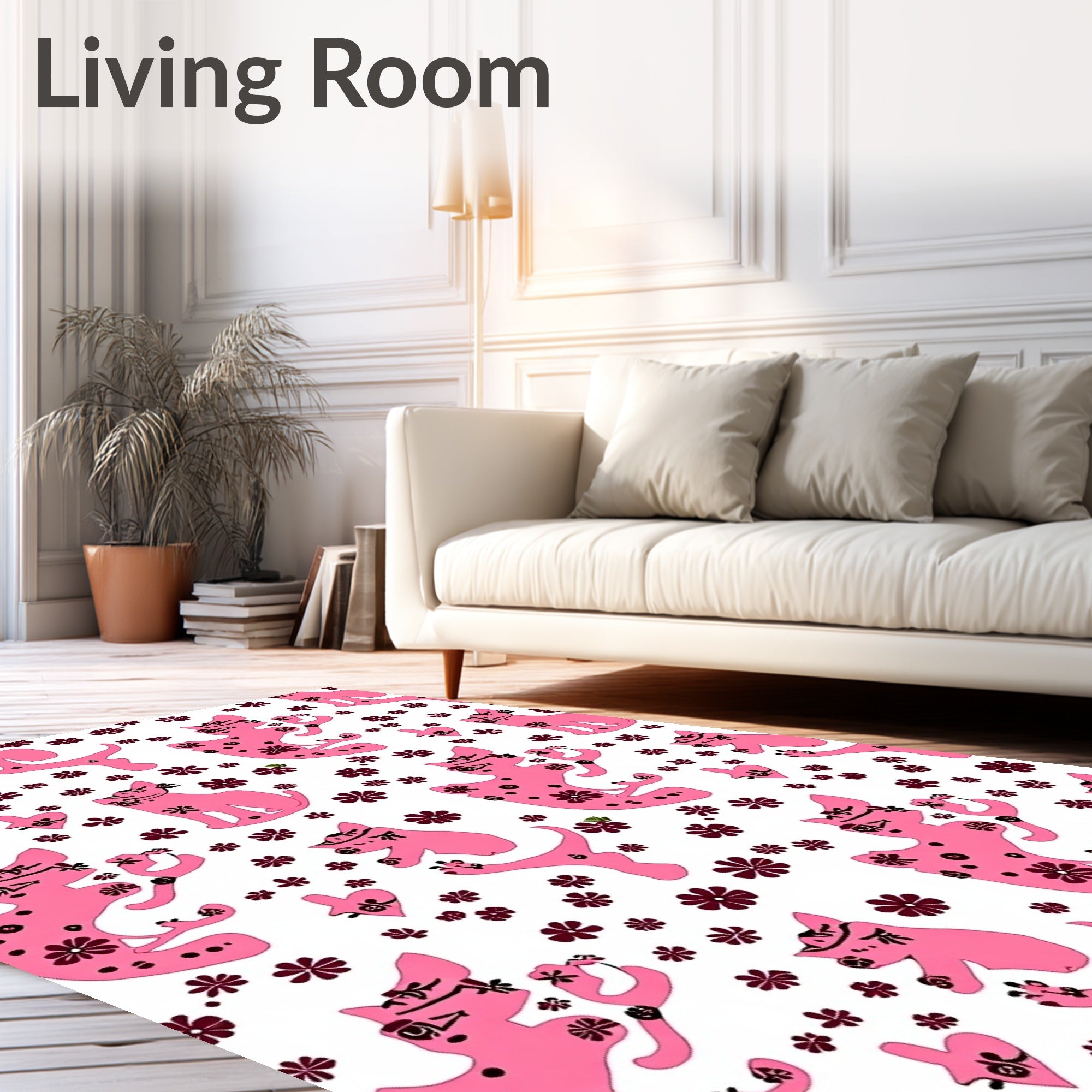 Pink Cats And Flowers Repeat Rug