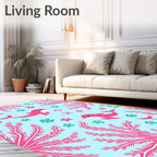 Pink Dolphins Coral Sea Life Whimsical Rug