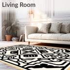 Bold Black Ivory Geometric Medallion Rug