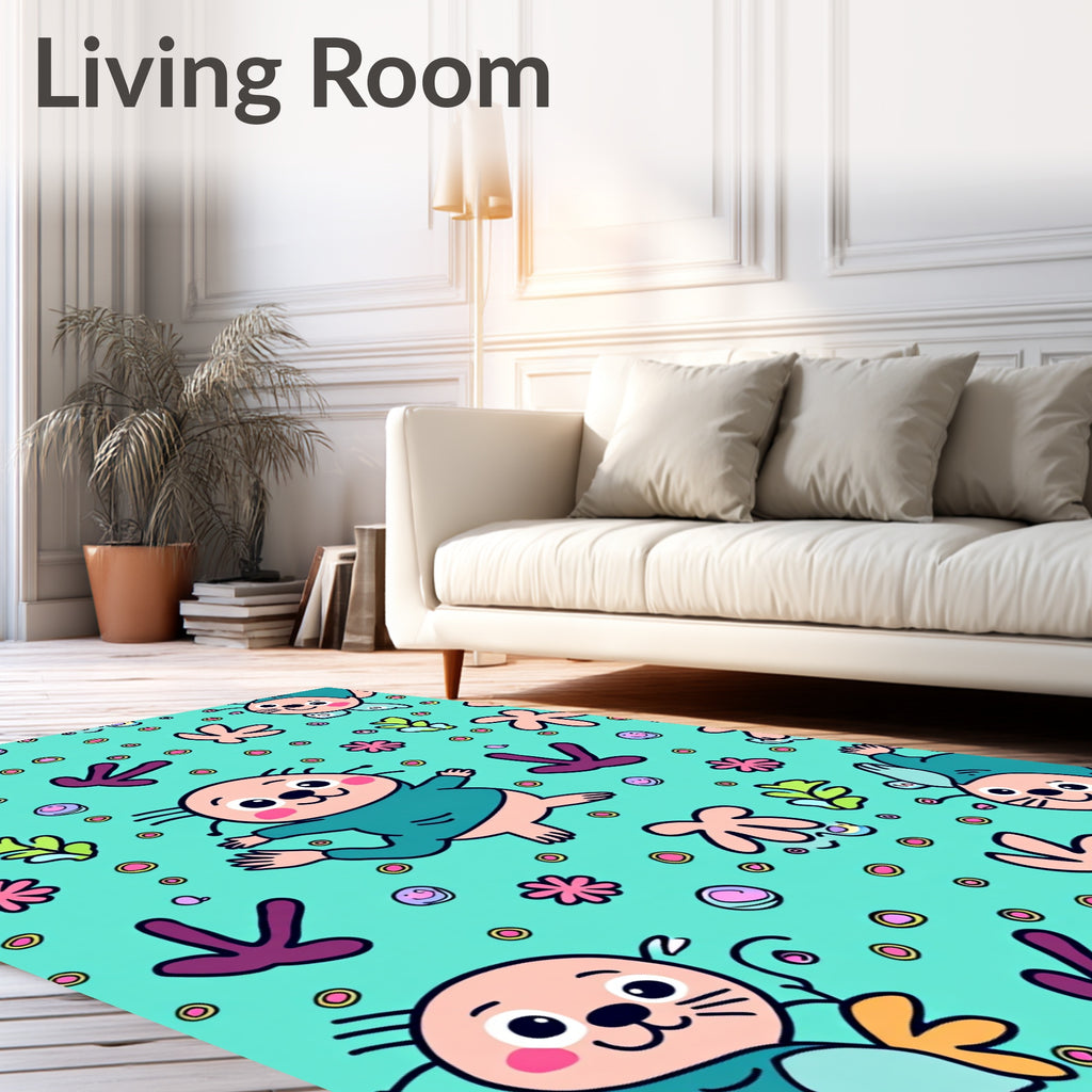 Cute Seals Floating With Flowers Rug