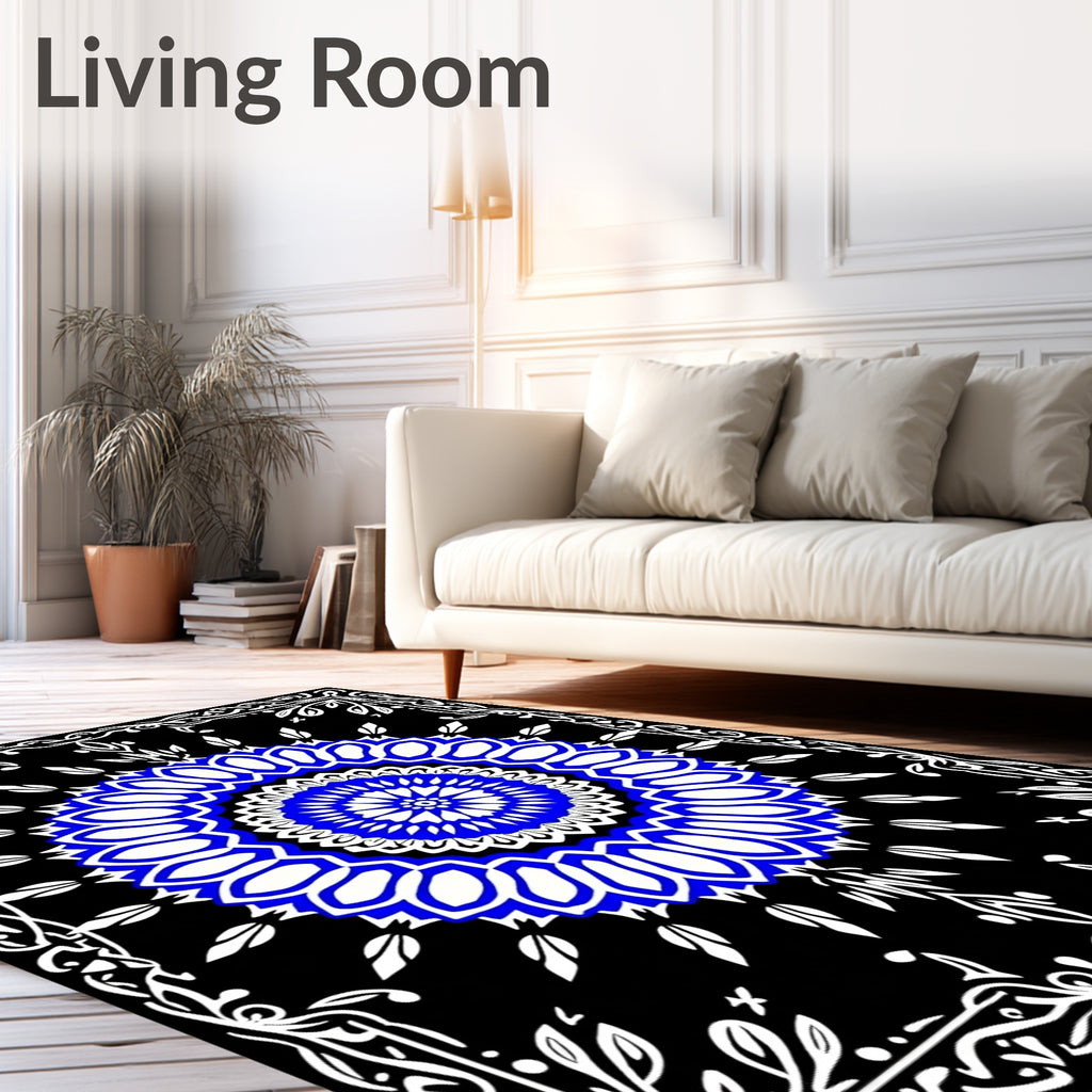 Bold Cobalt Blue Mandala White Border Rug