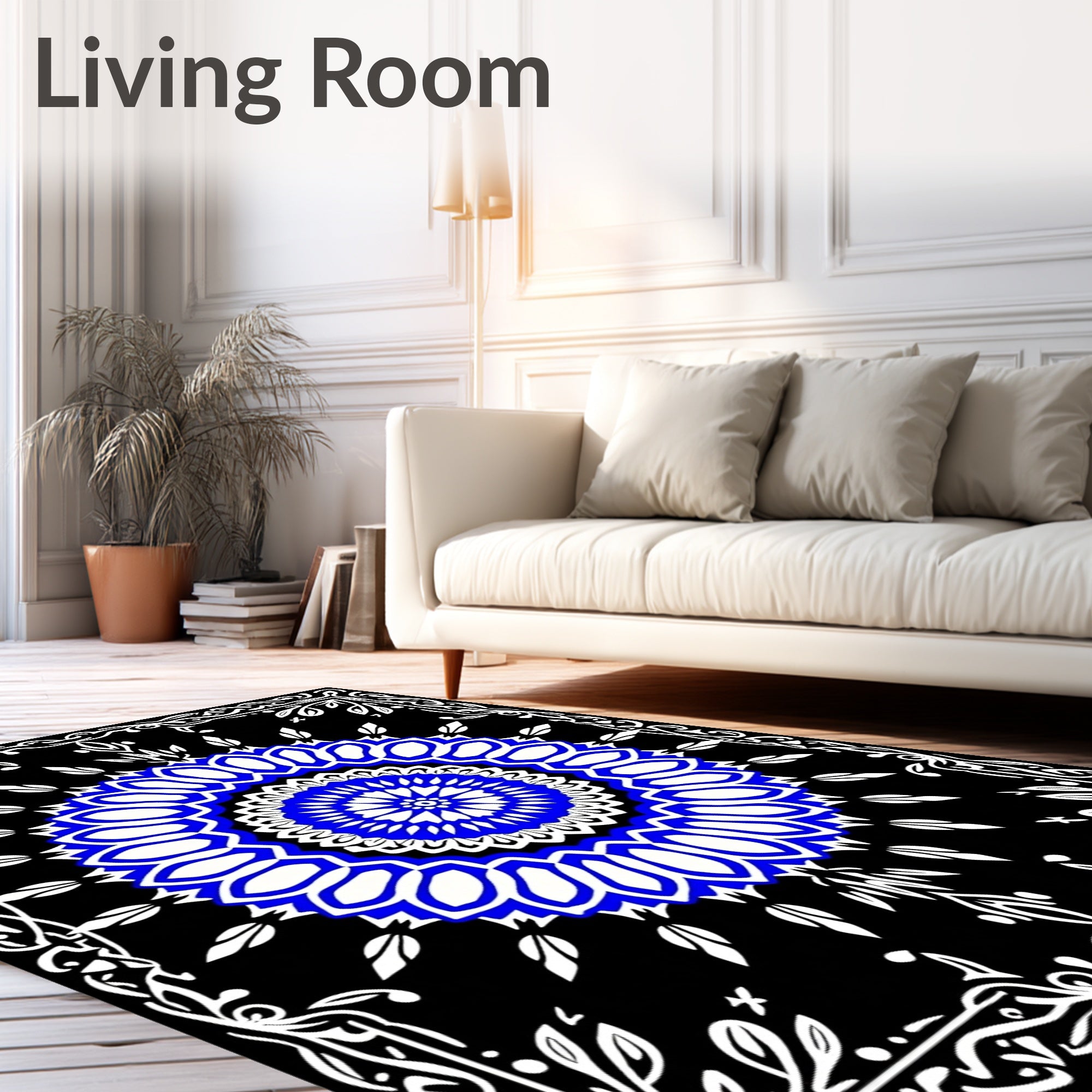 Bold Cobalt Blue Mandala White Border Rug