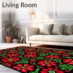 Vibrant Red Folk Floral Garden Rug