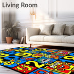 Playful Yellow Blue Cartoon Characters Numbers Rug