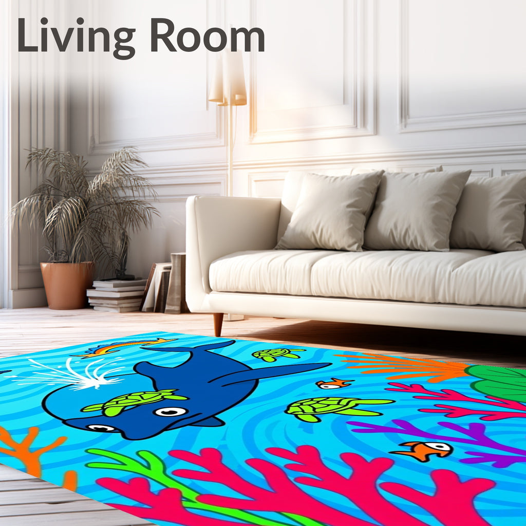 Playful Ocean Animals Coral Scene Rug