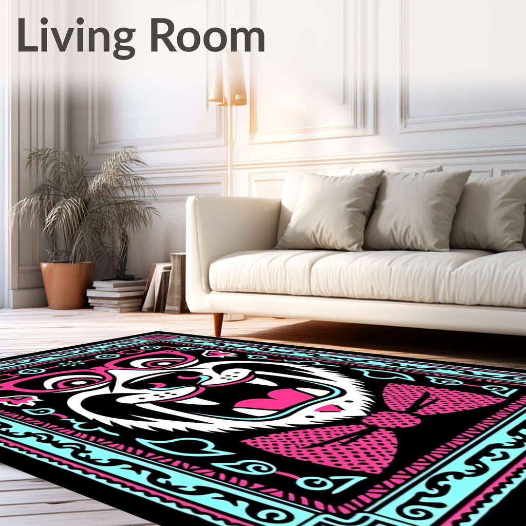 Whimsical Pink Bowtie Tiger Face Rug