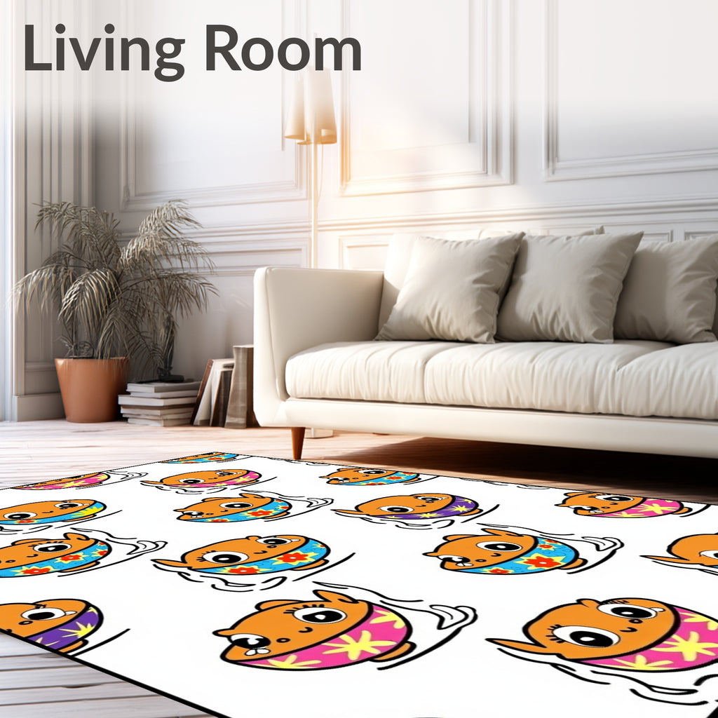 Cute Orange Fish Bowl Print Rug