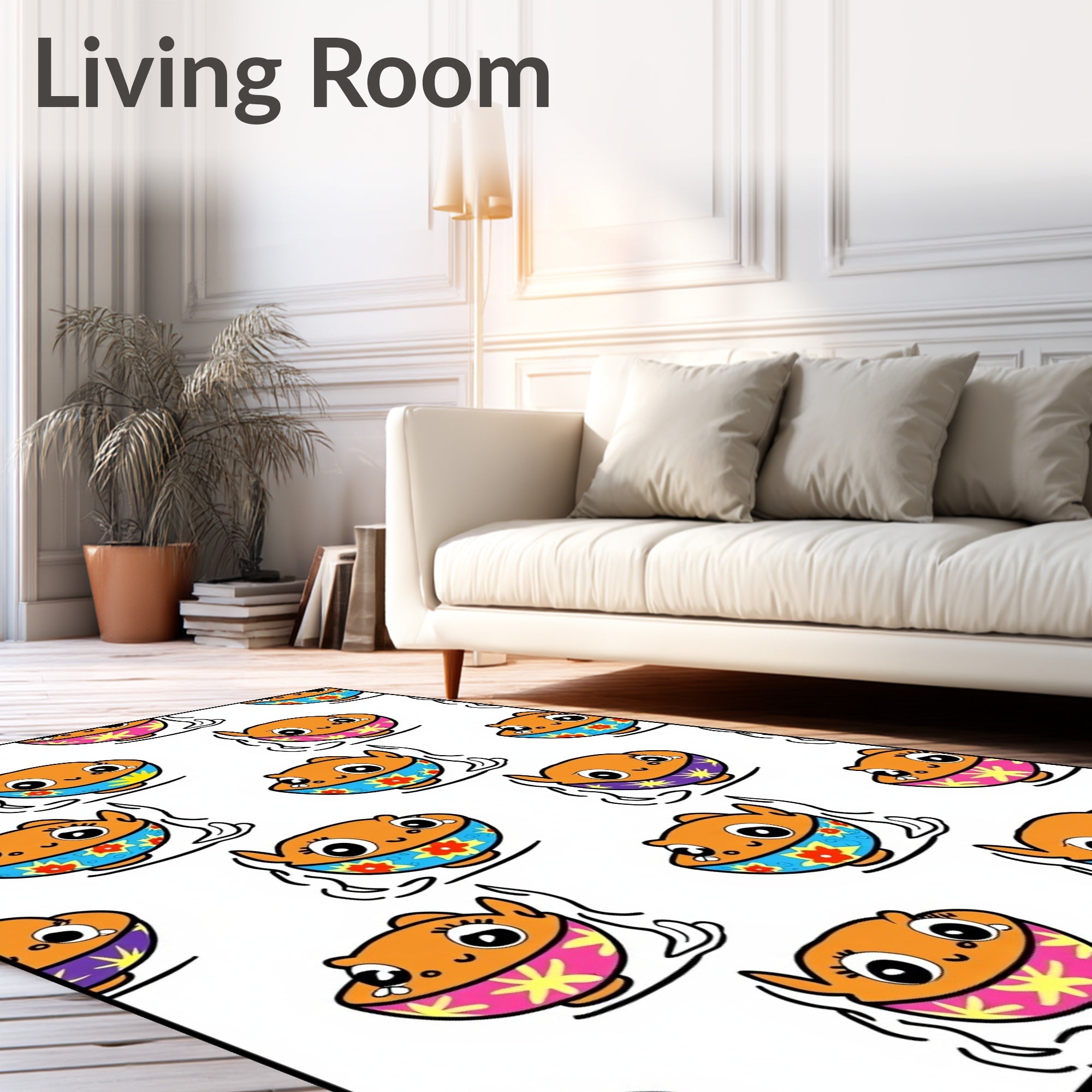 Cute Orange Fish Bowl Print Rug