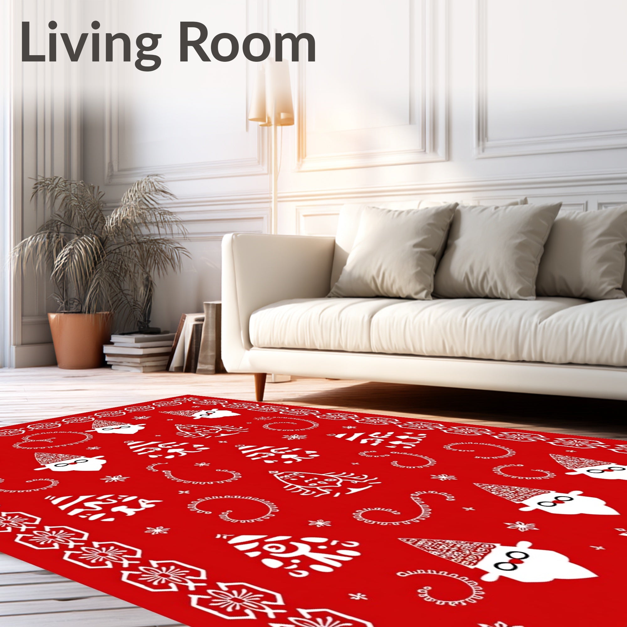 Festive Red Santa Tree Swirl Border Rug