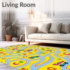 Playful Yellow Car Race Track Rug
