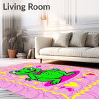 Whimsical Green Frog Pink Bow Hearts Rug