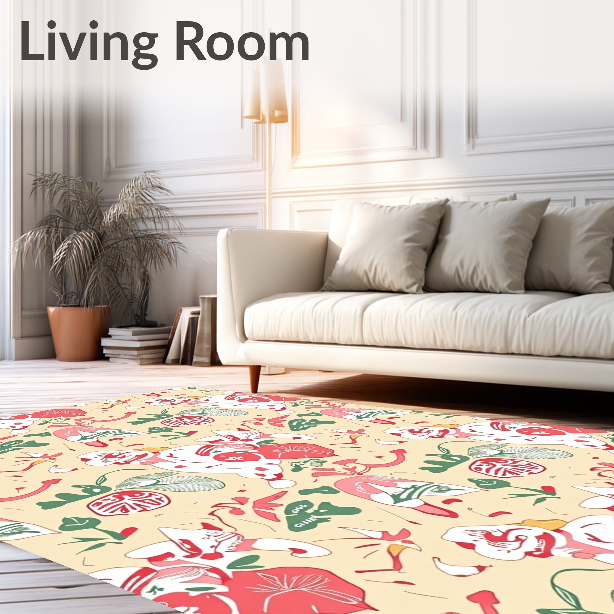 Whimsical Coral White Figures Garden Rug
