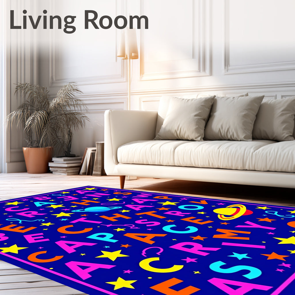 Colorful Space Stars Alphabet Rug