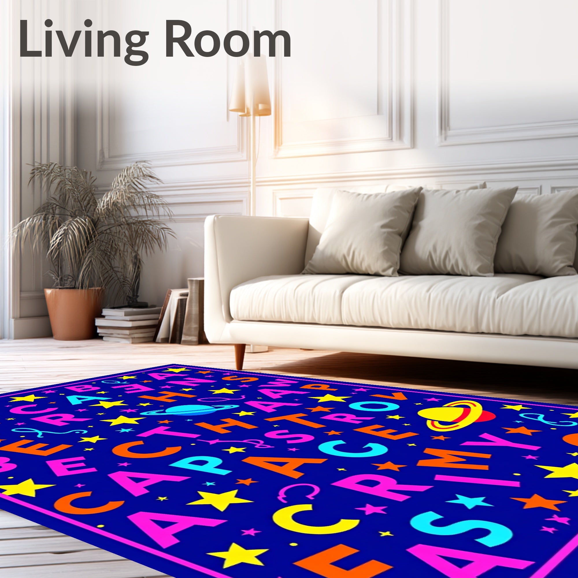 Colorful Space Stars Alphabet Rug