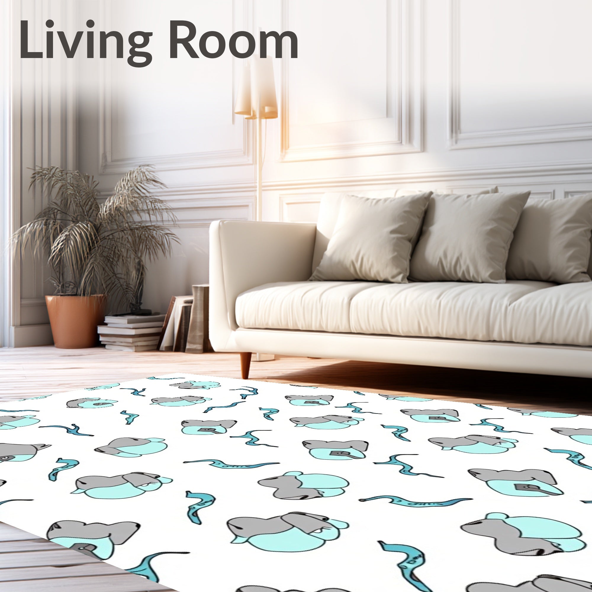 Soft Aqua And Gray Abstract Shapes Rug