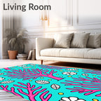 Bright Pink Coral Whimsical Aquatic Scene Rug