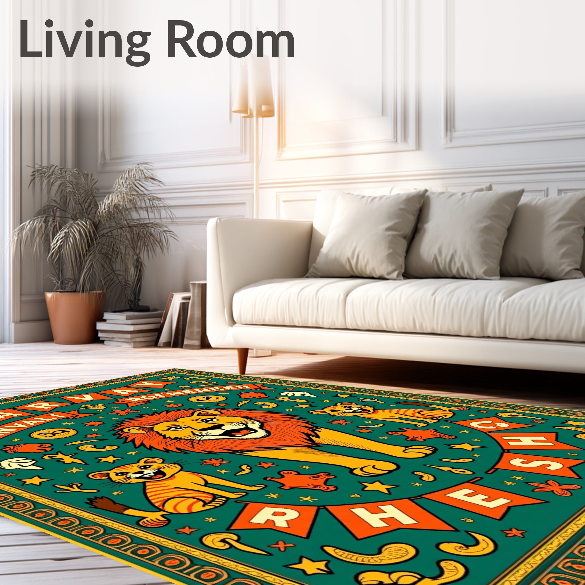 Crimson Lion Circus Banners Rug
