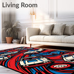 Red Blue Sporty Cars Racing Rug