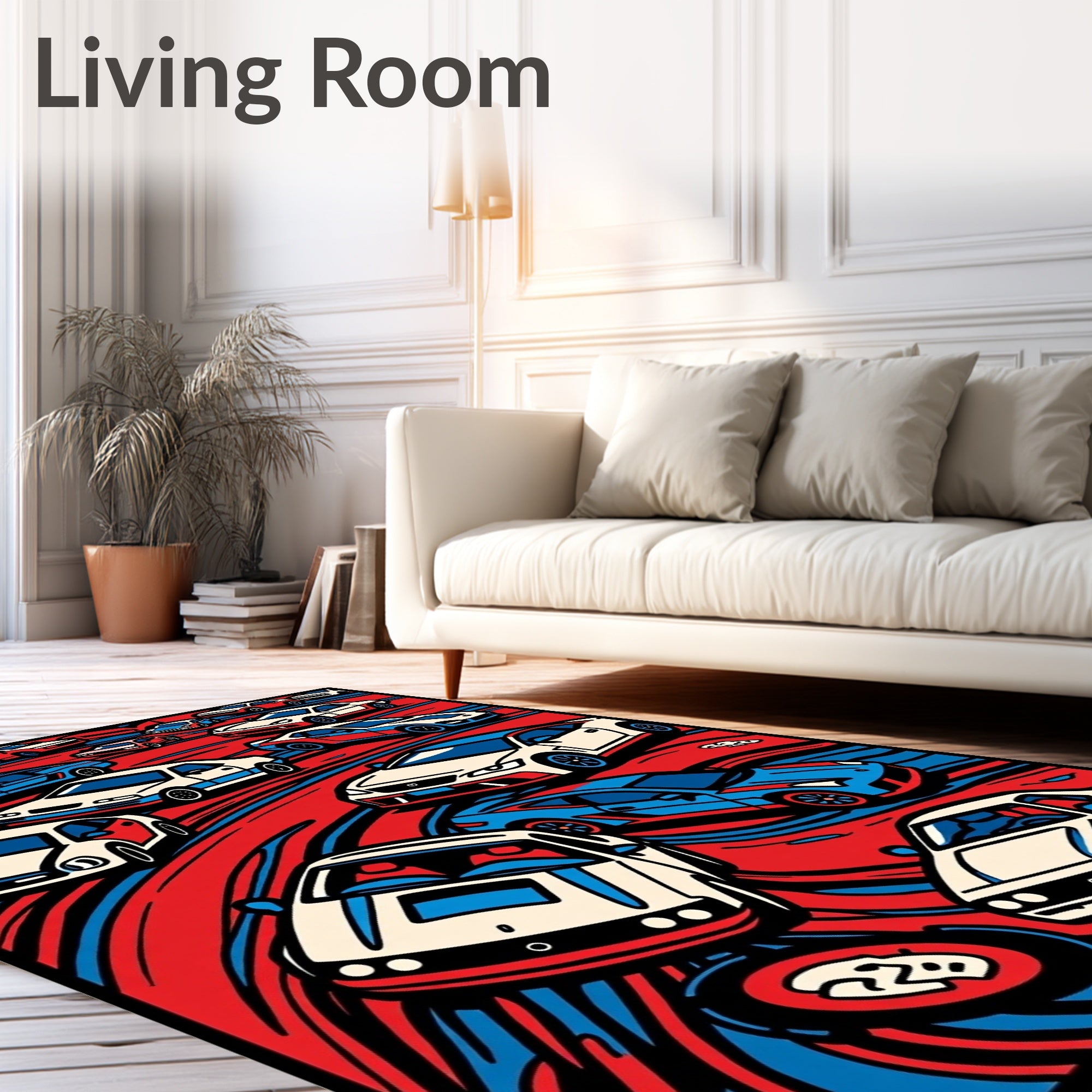 Red Blue Sporty Cars Racing Rug