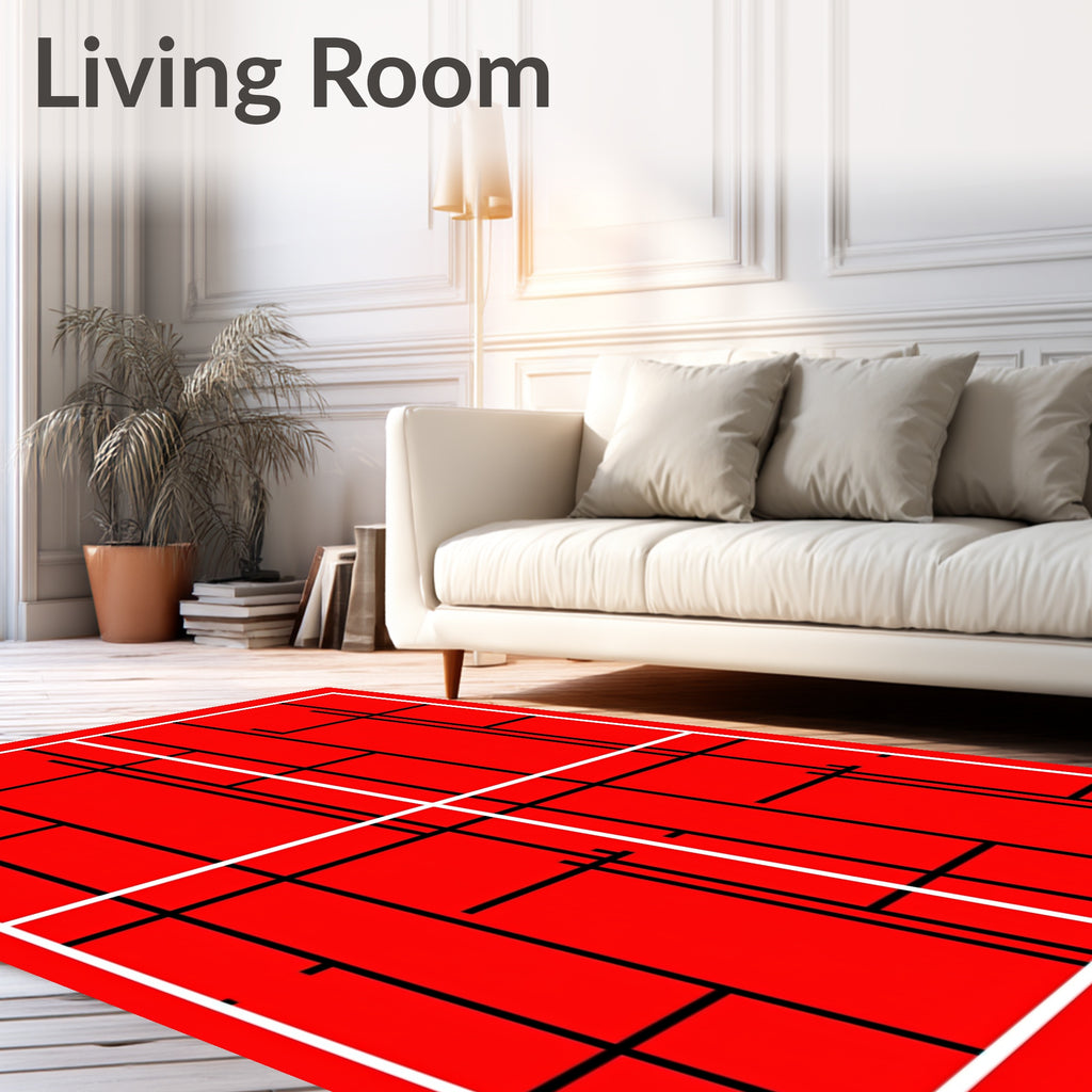 Bold Red Geometric Grid Rug