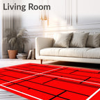 Bold Red Geometric Grid Rug