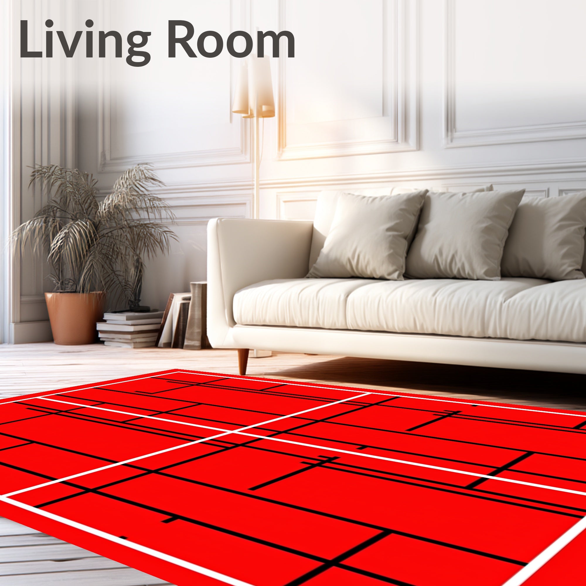 Bold Red Geometric Grid Rug