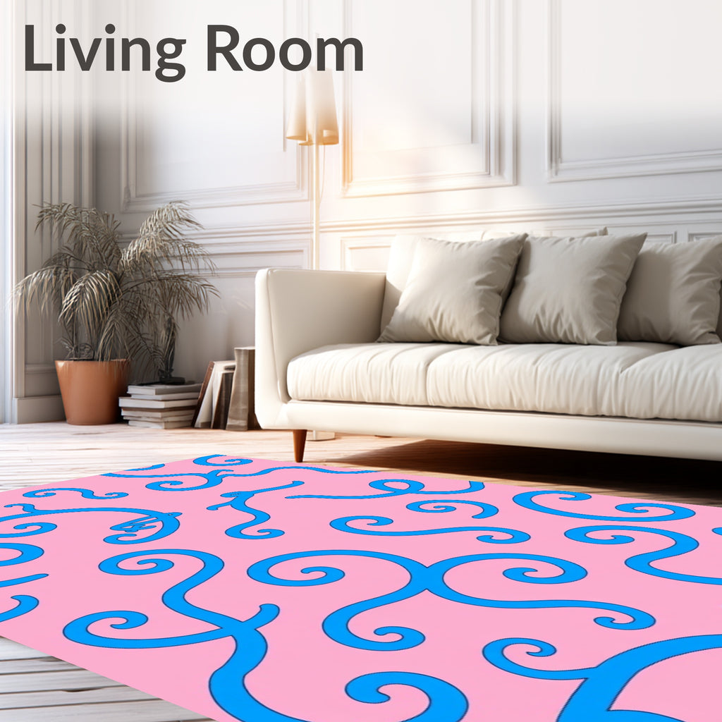 Pink Blue Swirl Curlicue Medley Rug
