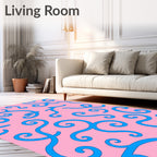 Pink Blue Swirl Curlicue Medley Rug
