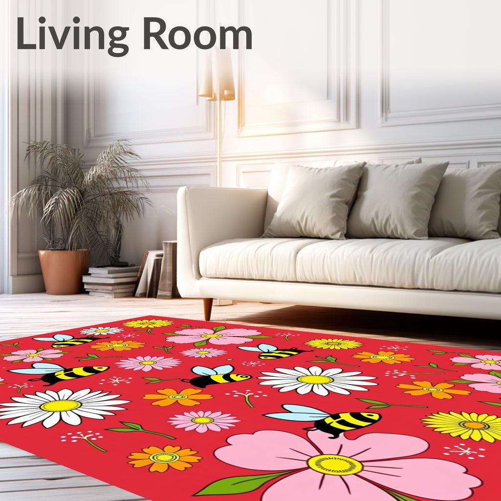 Pink Yellow Bee Garden Blooms Rug