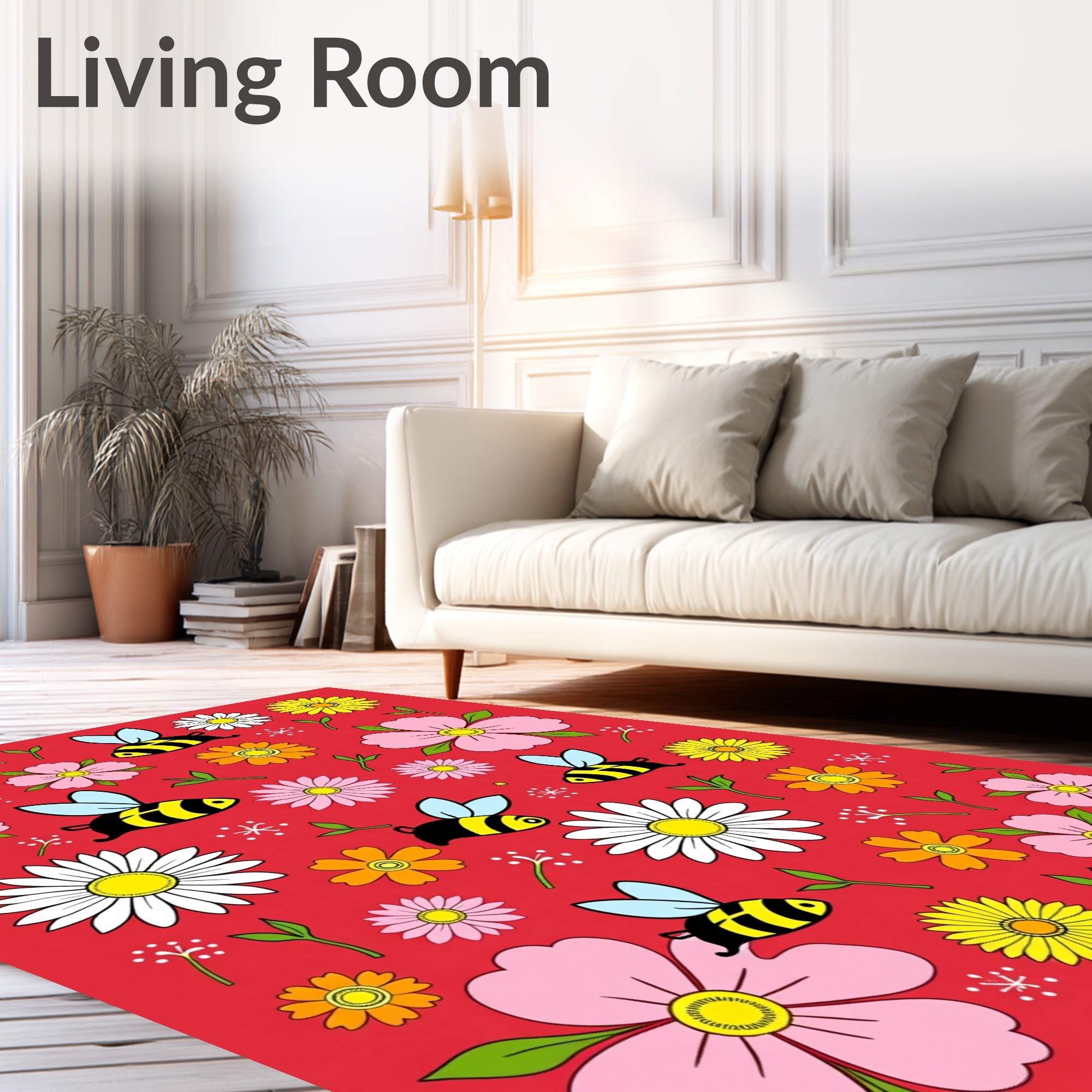 Pink Yellow Bee Garden Blooms Rug