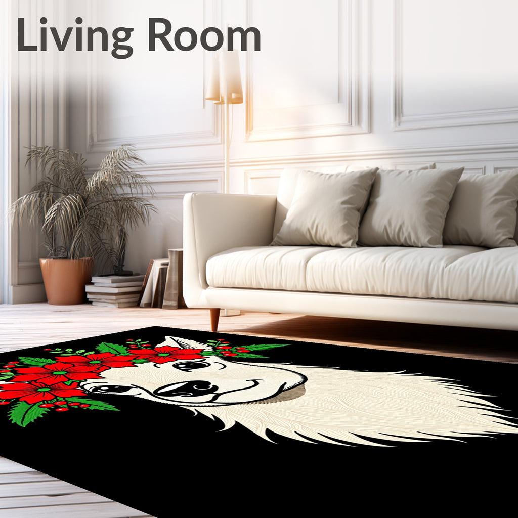 Floral Crowned Fawn Red Holly Wreath Rug