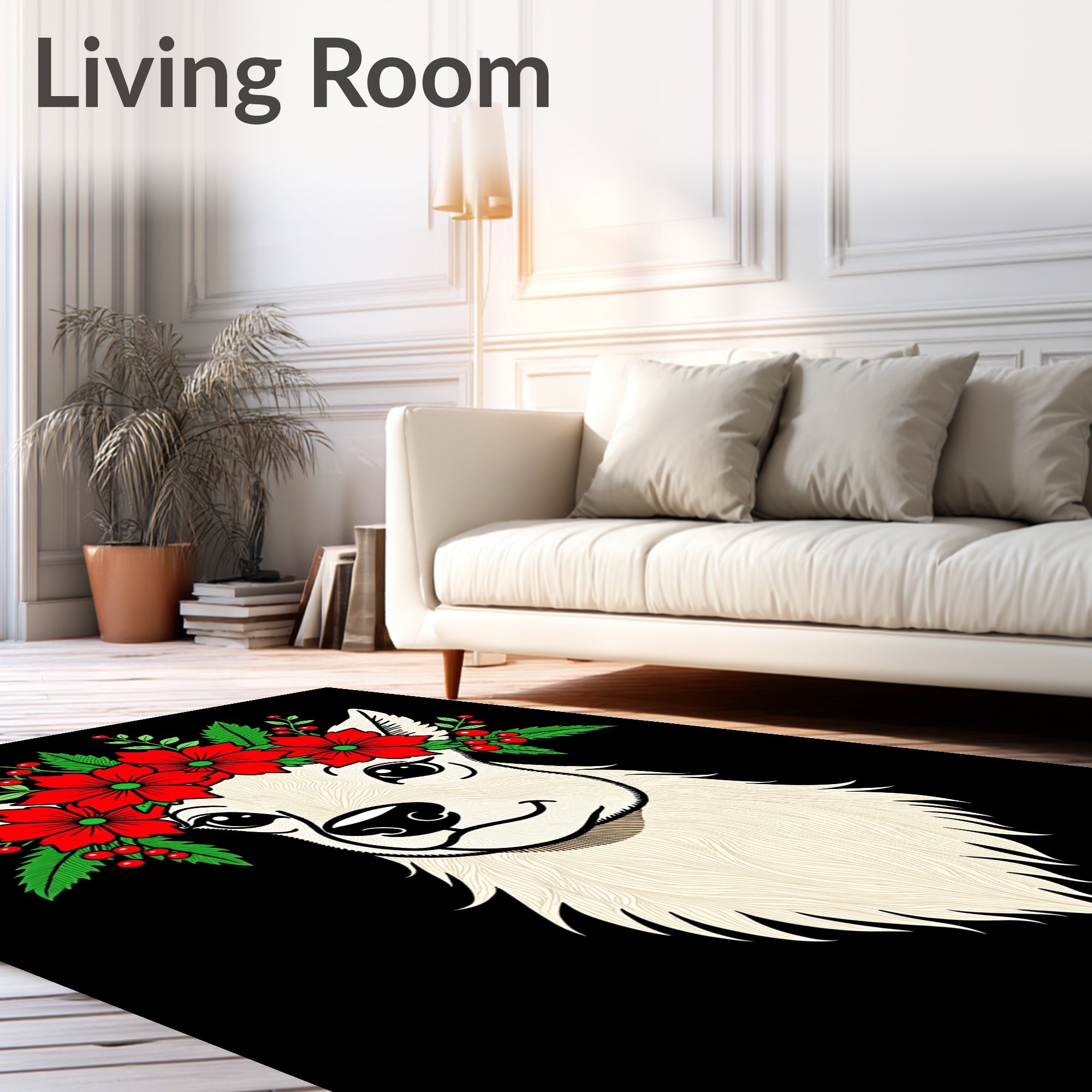 Floral Crowned Fawn Red Holly Wreath Rug
