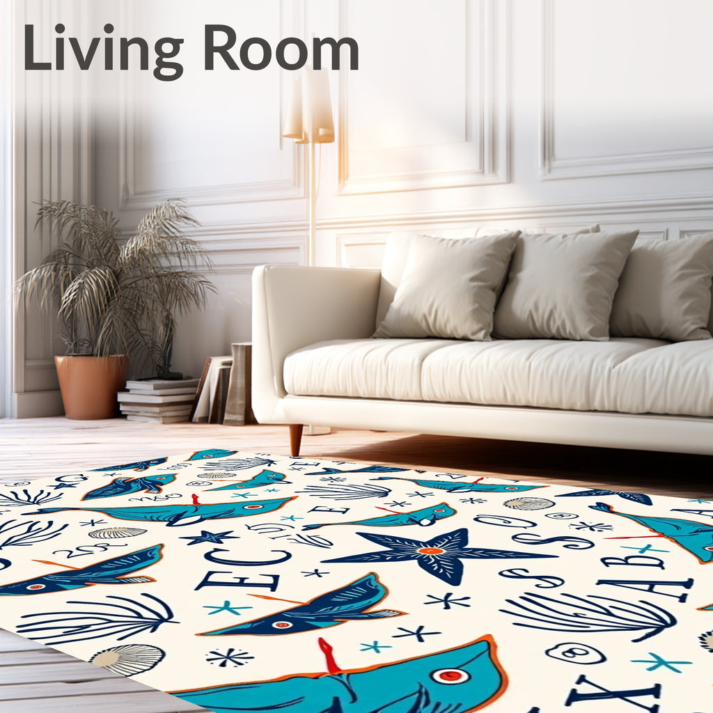 Oceanic Whales Starfish Marine Life Rug